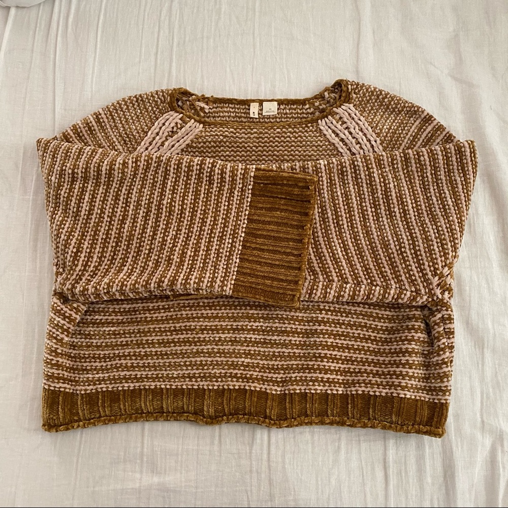 SOLD Anthro. Moth chenille yellow striped crop swe - Picture 3 of 8